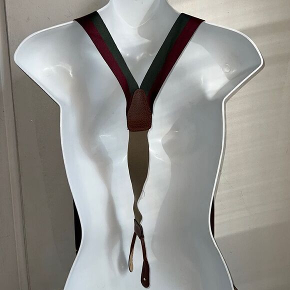 Maroon, Green and Tan Nylon Braces/Suspenders - Picture 4 of 6